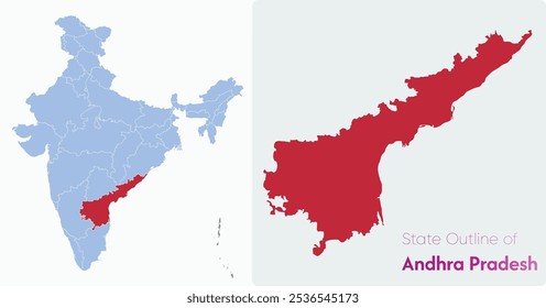 Mapa de Andhra Pradesh com a Índia. Ilustração Vetorial do estado sul da Índia. Mapa de vetor simples de forma de Estado. Borda do estilo de estrutura de tópicos.