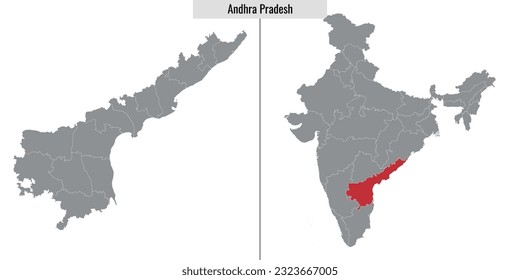 mapa del estado de Andhra Pradesh en la India y ubicación en el mapa de la India