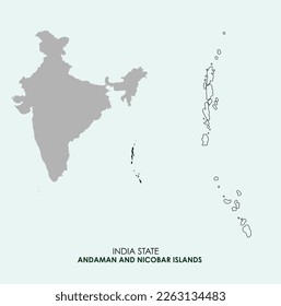 Map of Andman and Nicobar, Map of Andman and Nicobar with Indian Map, Andman and Nicobar state of  India Vector Illustration, Outline Map of Andman and Nicobar, India.