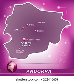 Map of Andorra with abstract background in violet