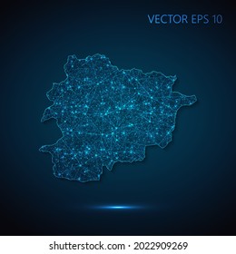 Karte von Andorra abstrakte Illustration der globalen sozialen Kommunikation, polygonale Karte mit Verbindungspunkten und Linien. Vektorgrafik eps10.