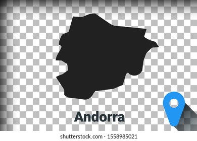 Map of Andorra, black map on a transparent background. alpha channel transparency simulation in png. vector illustration