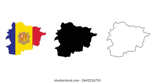 Mapa de Andorra. Mapa de Andorra com fronteira isolada em fundo branco. Mapa de Andorra. 