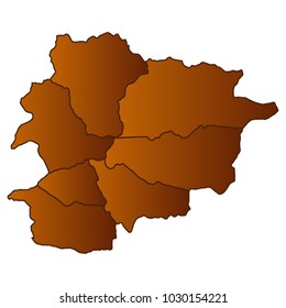 Map of Andorra - Map of the city and each border separately. Brown Gold eps Vector Illustration 10