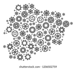 Map of Andorra designed with gray gear symbols. Vector abstract mosaic of map of Andorra with machinery symbols. Engineering flat design for industry posters.