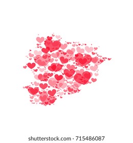 map of andorra filled with hearts of different sizes and degrees of transparency