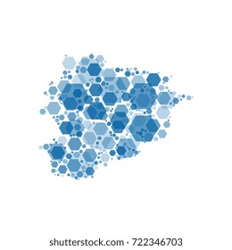 map of andorra filled with hexagons of different sizes and degrees of transparency