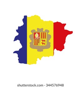 Map of Andorra with national flag isolated on white background