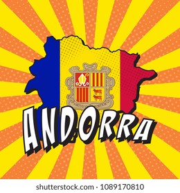 map of andorra with national flag in pop art style