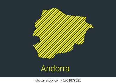 Map of Andorra, striped map in a black strip on a yellow background for coronavirus infographics and quarantine area markers and restrictions. vector illustration