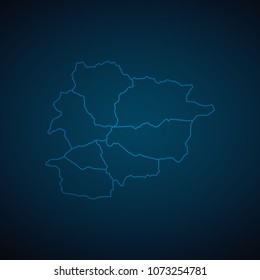 Map Andorra-Abstract High Detailed Glow Map on Dark Background for design app, ui,Travel. Vector eps 10.