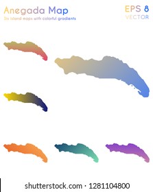 Map of Anegada with beautiful gradients. Amusing set of Anegada maps. Magnetic vector illustration.