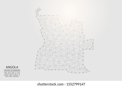A map of Angola consisting of 3D triangles, lines, points, and connections. Vector illustration of the EPS 10.