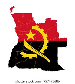 Map Of Angola With Flag Isolated On White Background.
