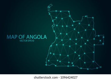 Map of Angola - With glowing point and lines scales on The Dark Gradient Background, 3D mesh polygonal network connections. Vector illustration eps10.