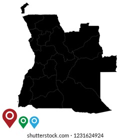 Map of Angola, High Detailed  Map of Angola isolated on white background.Vector illustration eps 10