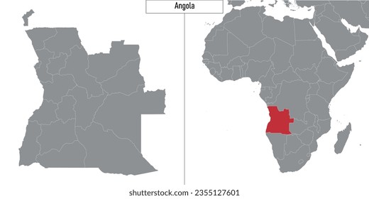 map of Angola and location on Africa map. Vector illustration