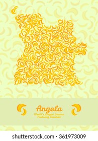 Map of Angola made out of yellow bananas. Fruitarian illustration. Angola map poster or card. Vegetarian postcard. Series: World's Largest Banana Producing Countries. Can be used as seamless pattern.