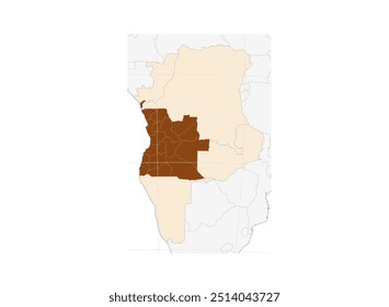 Map of Angola in Middle Africa: Country's Borders with Neighboring Nations