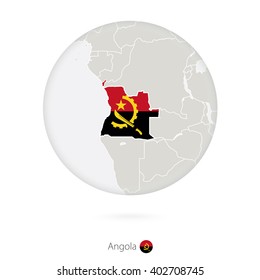 Map of Angola and national flag in a circle. Angola map contour with flag. Vector Illustration.