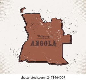 Map of Angola in the old style, brown graphics in retro western style.