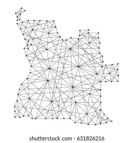 Map of Angola from polygonal black lines and dots of vector illustration