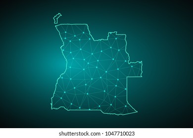 Map of Angola from Polygonal wire frame low poly mash, contours network line, luminous space stars, design sphere, dot and structure. Vector Illustration EPS10.