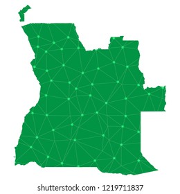 Map of Angola from Polygonal wire frame low poly mash, contours network line, luminous space stars, design sphere, dot and structure. Vector Illustration EPS10.