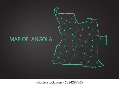 Map of Angola from Polygonal wire frame low poly mash, contours network line, luminous space stars, design sphere, dot and structure. Vector Illustration EPS10. - Vector