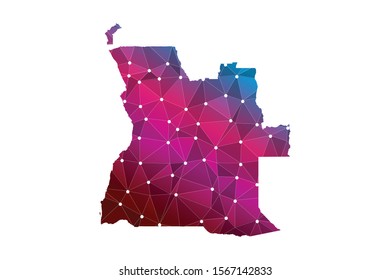 Map of Angola from Polygonal wire frame low poly mash, contours network line, luminous space stars, design sphere, dot and structure. Vector Illustration EPS10.