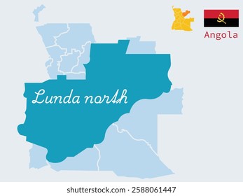 Map of Angola.A province of Angola lunda north.vector design .with flat flag.