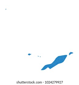 Map of Anguilla. Detailed vector map with counties, regions, province, states. Blue shape/contour map of Anguilla.