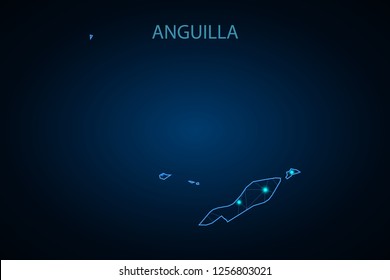 Map of Anguilla. Detailed vector map with counties, regions, province, states. Blue shape/contour map of Anguilla. - Vector