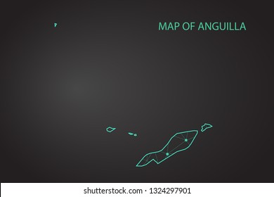 Map of Anguilla. Detailed vector map with counties, regions, province, states. Blue shape/contour map of Anguilla. - Vector