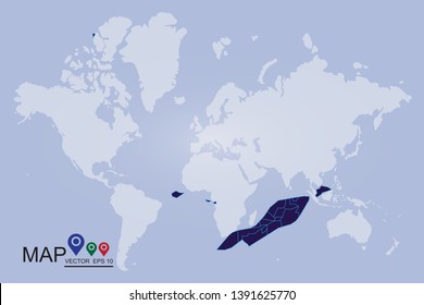 Map of Anguilla. Detailed vector map with counties, regions, province, states. Blue shape/contour map of Anguilla. - Vector