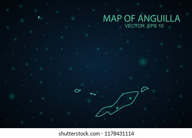 Map Anguilla. Wire Frame 3D mesh polygonal network line, design sphere,Anguilla map on dark background. Vector illustration eps 10.