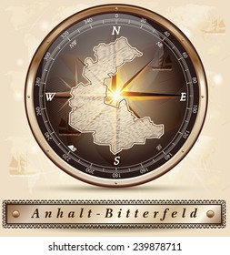 Map of Anhalt-Bitterfeld with borders in bronze