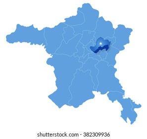 Map of Ankara with each administrative district where Altindag is pulled out