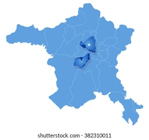 Map of Ankara with each administrative district where Yenimahalle is pulled out