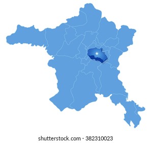 Map of Ankara with each administrative district where Cankaya is pulled out