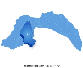 Map of Antalya with each administrative district where Kumluca is pulled out