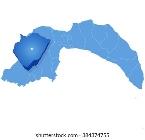 Map of Antalya with each administrative district where Elmali is pulled out