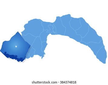Map of Antalya with each administrative district where Kas is pulled out