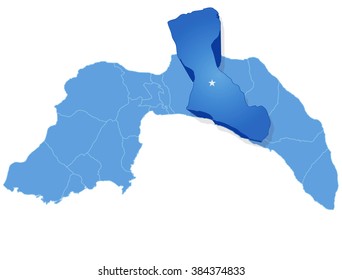 Map of Antalya with each administrative district where Manavgat is pulled out