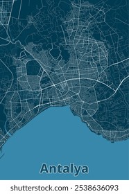 map of Antalya, Turkey. representing the surrounding water.