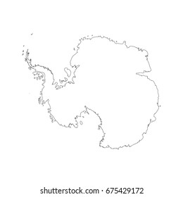 Map of Antarctica. Black outline. High detailed vector illustration isolated on white background.