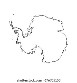 Map of Antarctica. Black outline. High detailed vector illustration isolated on white background.