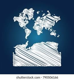 Map of Antarctica , Drawing map on blackboard of Antarctica.  drawn on chalkboard with scribbled map can be use for education. vector illustration.