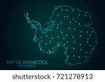 Map of Antarctica - With glowing point and lines scales on the dark gradient background, 3D mesh polygonal network connections.Vector illustration eps 10.