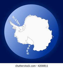 Map of Antarctica with icebergs spelling Global warming